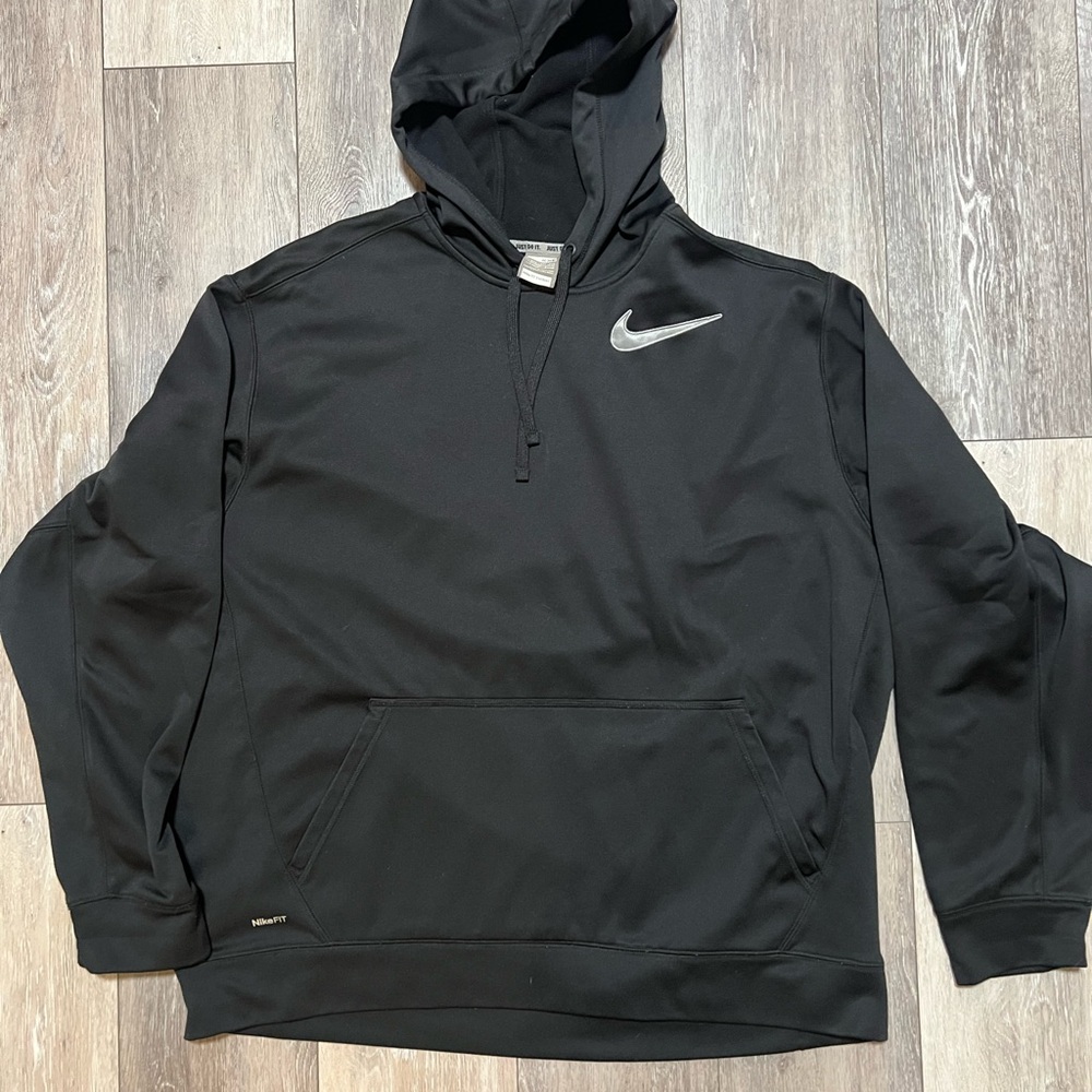 Nike Vintage Black Hoodie with Silver Logo Mens XXL